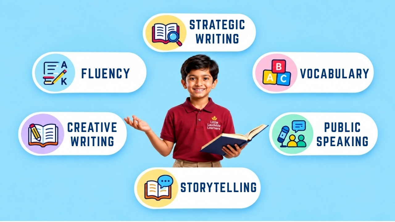Raising Confident Communicators skills: strategic reading, vocabulary, public speaking, storytelling, creative writing and grammar