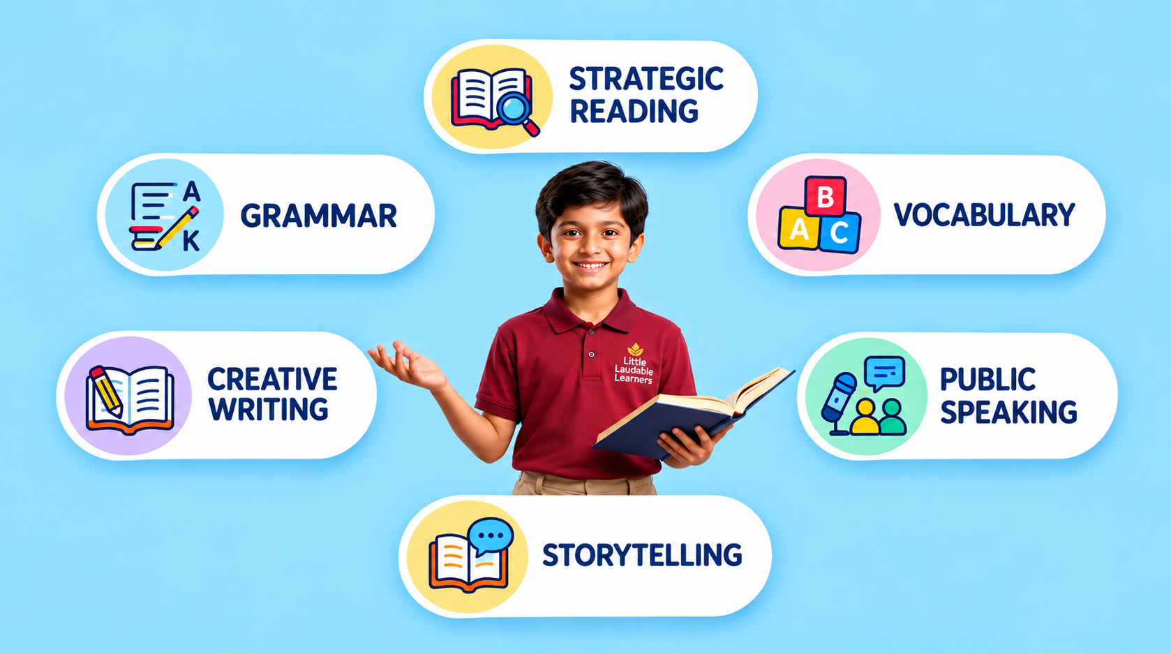 Raising Confident Communicators skills: strategic reading, vocabulary, public speaking, storytelling, creative writing and grammar