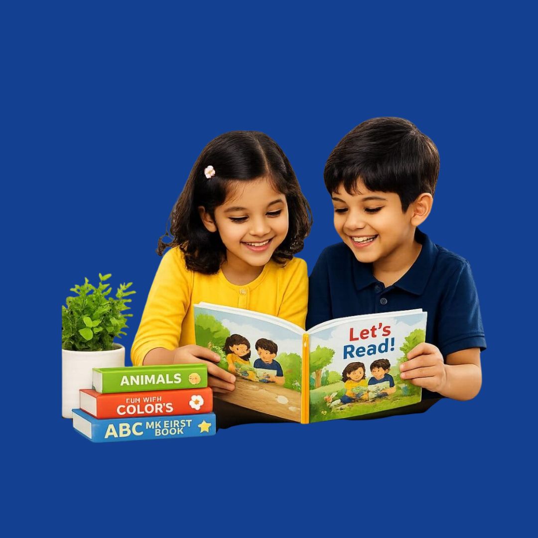 Indian children reading books together in a classroom